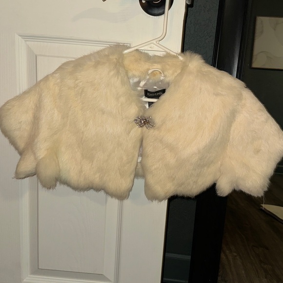Bebe Elegant Cream rabbit Fur Bolero crop Jacket - Picture 1 of 6